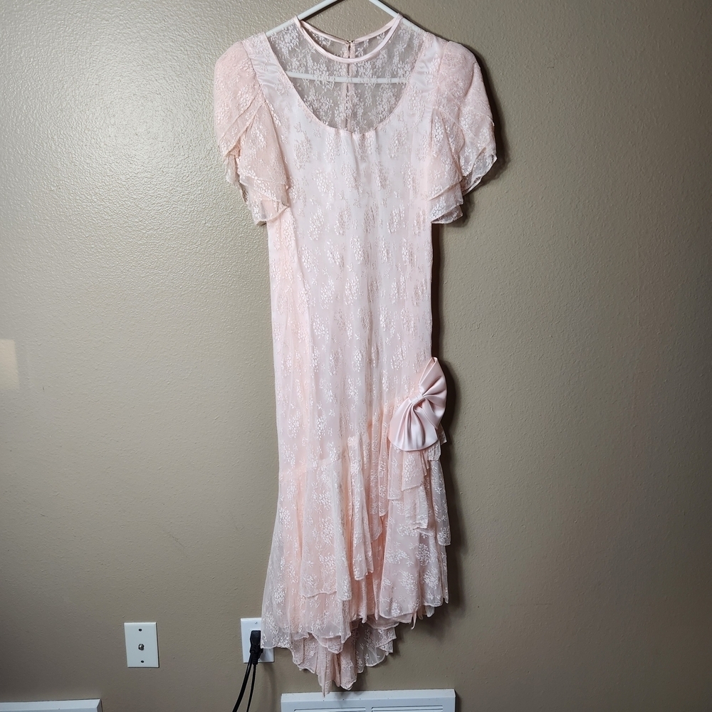 Susan Roselli for Vijack Womens |VTG 13/14| VTG 80s Pastel Pink Lace Midi Dress